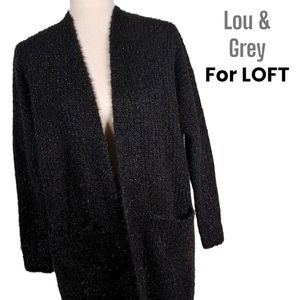 Lou & Grey for LOFT Women's Black Sparkly Plush Open Cardigan Size XS
